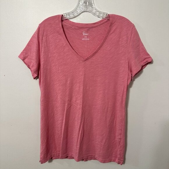 Felina Pink V-Neck Short Sleeve Tshirt - Size Large - Picture 1 of 3